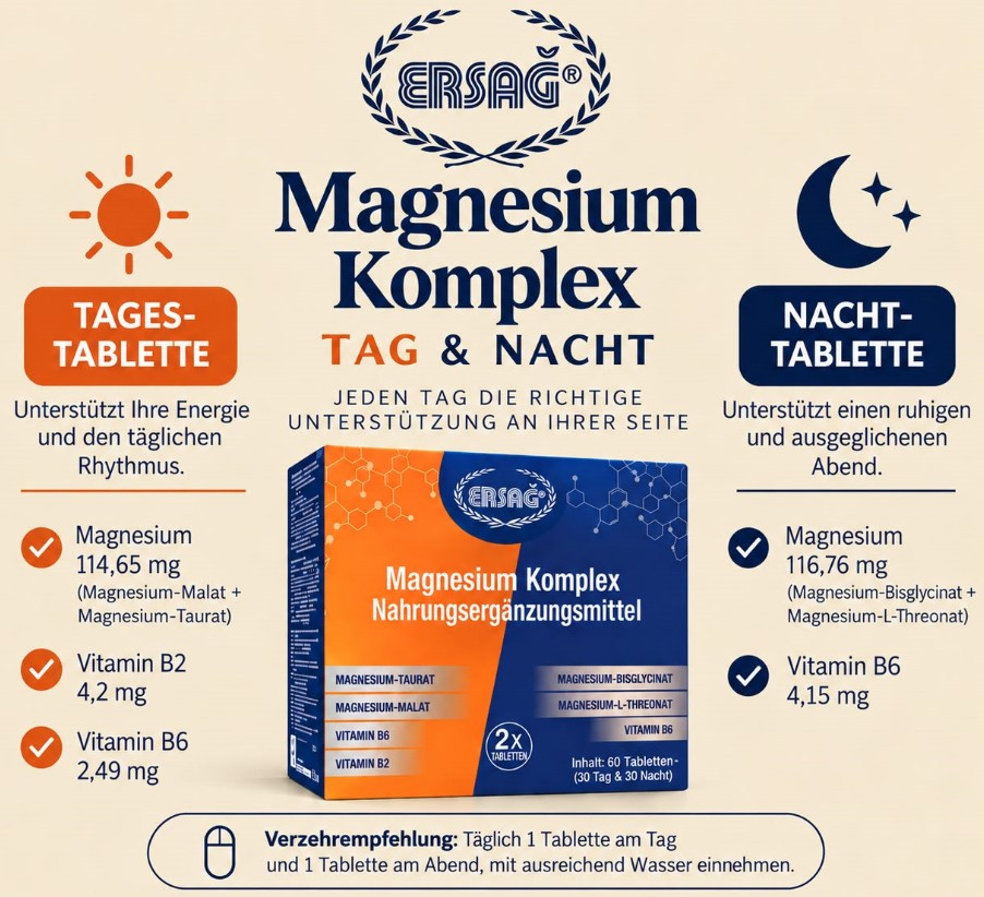 Art: 4084 ERSAG ECO Magnesium Complex .Tag & Nacht 4 Magnesiumformen + Vitamin B6, B2 60St