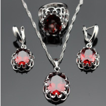 art: 462 Silber SET OHRRINGE, KETTE, ANHÄNGER UND RING FARBE: RUBIN ROT